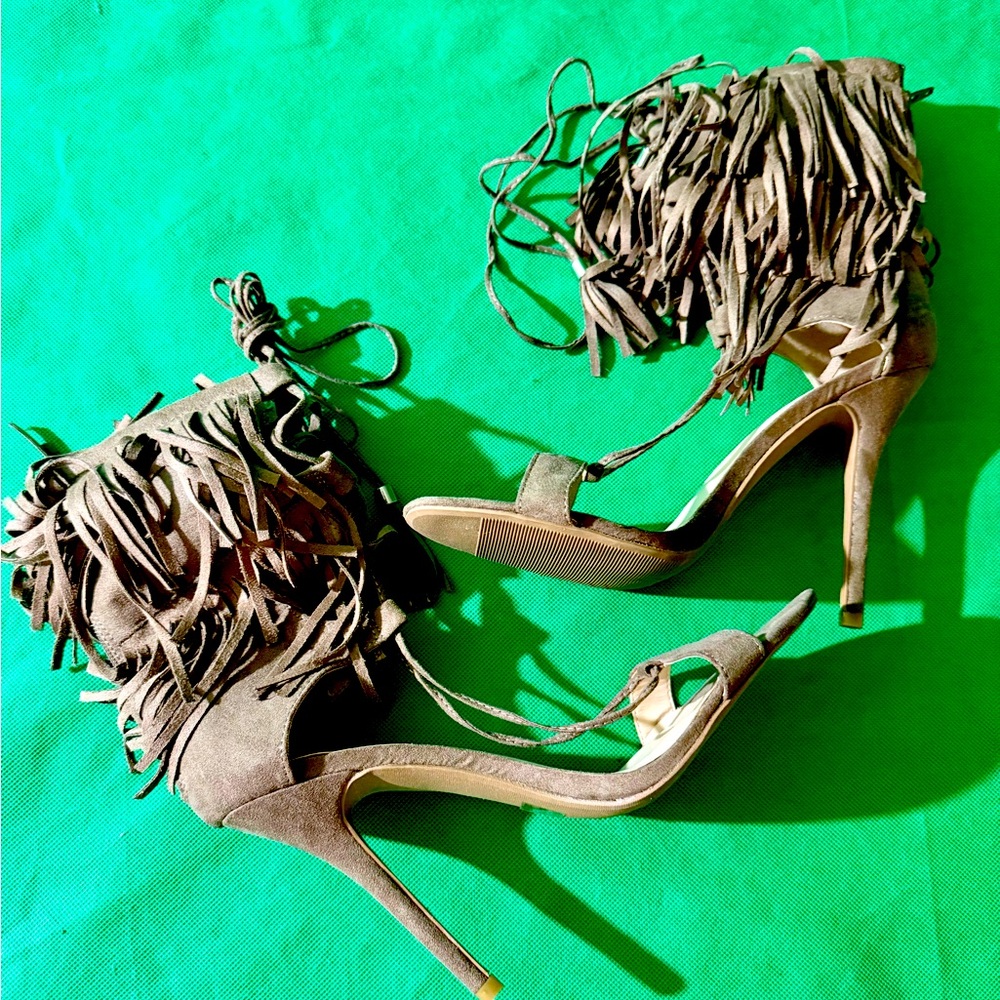 Fringe Stiletto Heels in Brown